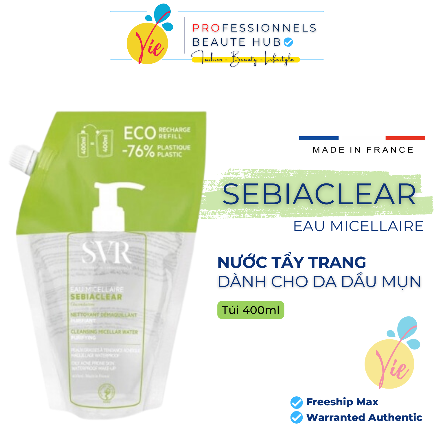 Nước làm sạch da, tẩy trang và giúp loại bỏ dầu SVR SEBIACLEAR Eau Micellaire