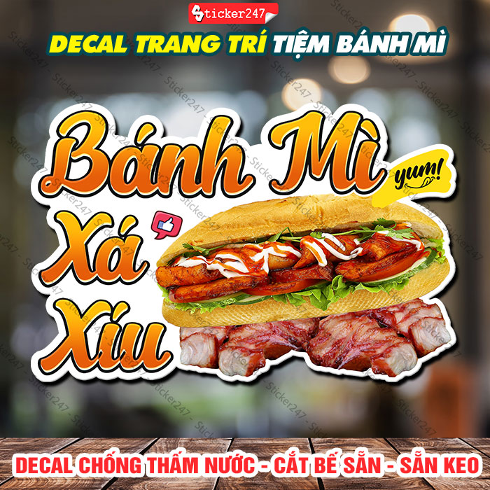 Decal bánh mì xá xíu trang trí quán – sticker bánh mì xá xíu , decal dán tường, tủ, kính, quầy, xe trà sữa, xe cà phê - f38-18