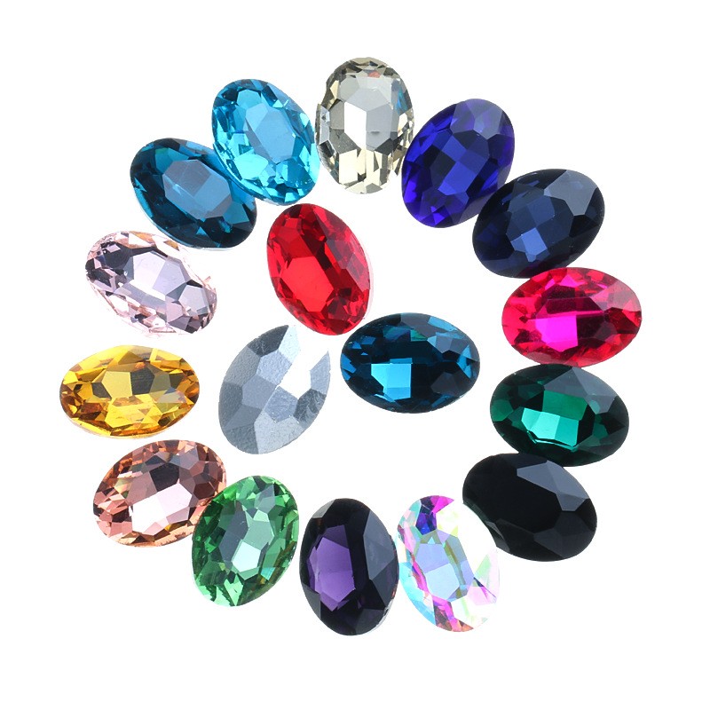 Set 10 Viên Đá Khối Hình Oval Chân Bạc Đính Móng