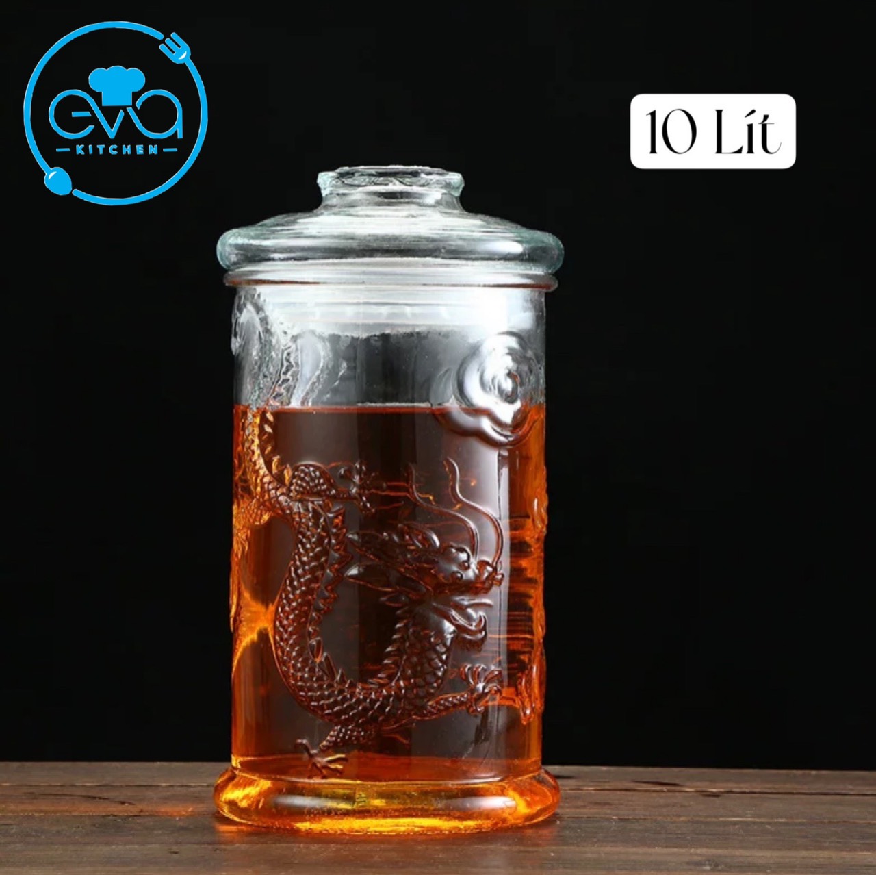 Bình Ngâm Thuỷ Tinh 10 Lít Dáng Trụ Hoa Văn Rồng - TR10L M1097