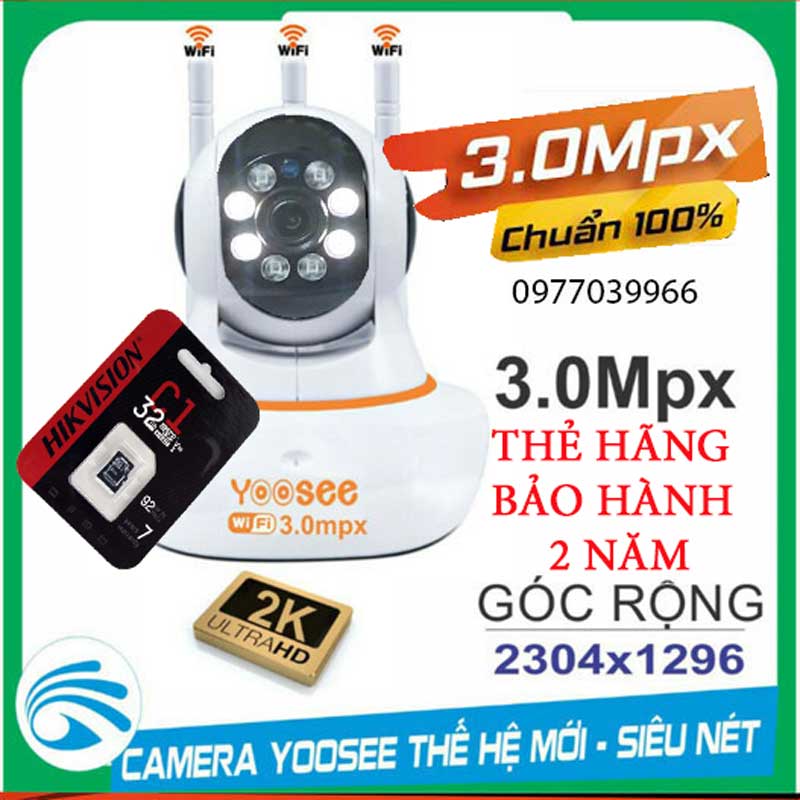 [kèm thẻ 32gb 64gb] camera yoosee 3 râu trong nhà đàm thoại 2 chiều góc quay rộng độ phân giải 3.0 mpx