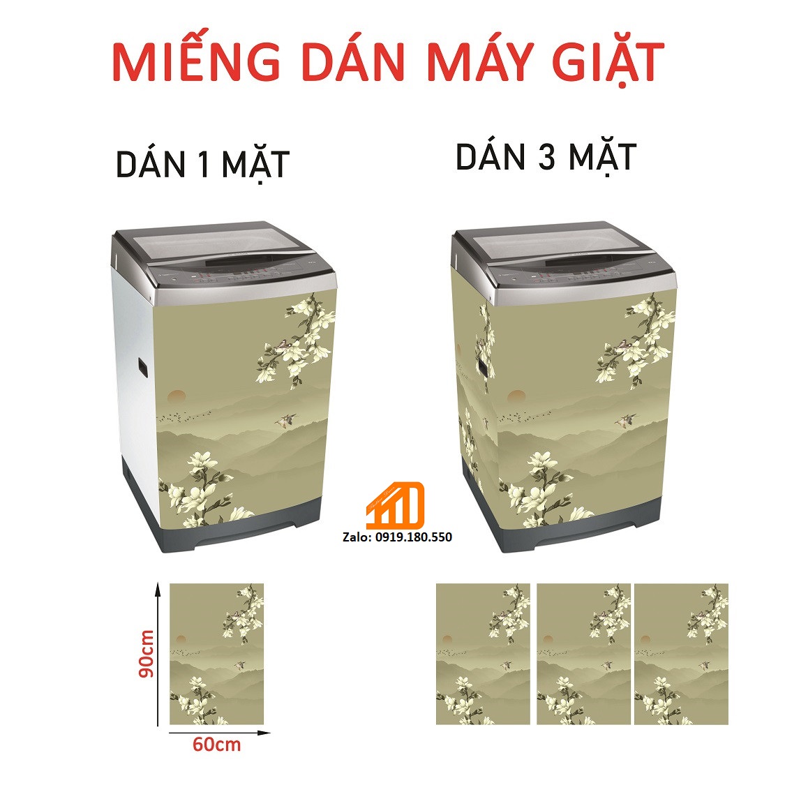 [HCM] Decal Dán máy giặt HOA TRẮNG -  TỦ LẠNH MINI