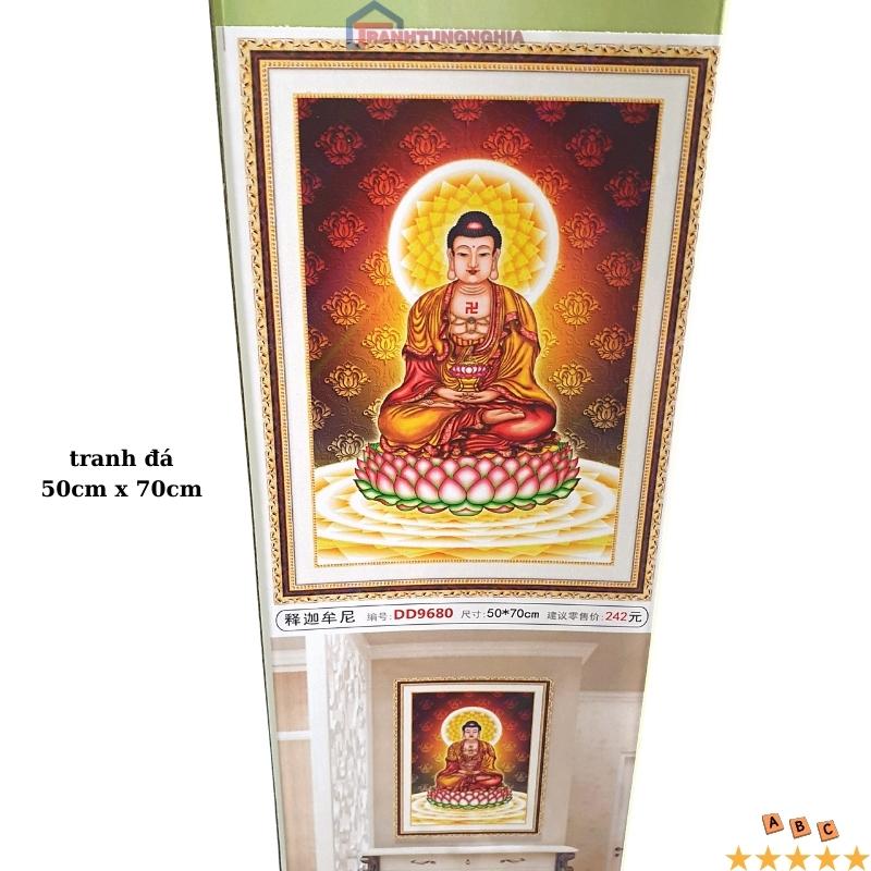 Tranh đính đá, tranh thêu chữ thập phật a di đà 50cm x 70cm