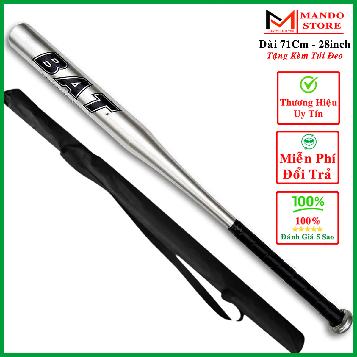 Gậy Bóng Chày Màu Bạc - Dài 71 Cm (28 inchs) Hợp Kim Thép Cao Cấp – Tặng Kèm Túi Đựng Gậy Đánh Bóng Chày Chuyên Dụng