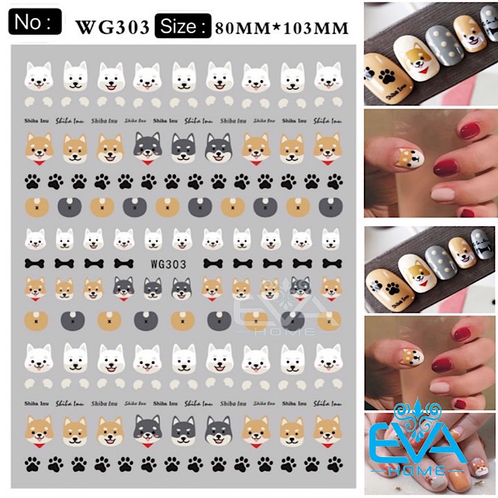[HCM]Miếng Dán Móng Tay 3D Nail Sticker Tráng Trí Hoạ Tiết Hoạt Hình Chó Shiba Inu WG303