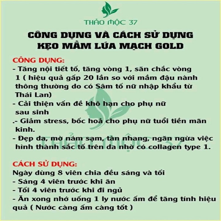 1 HỘP KẸO MẦM LÚA MẠCH GOLD THẢO MỘC 37 .