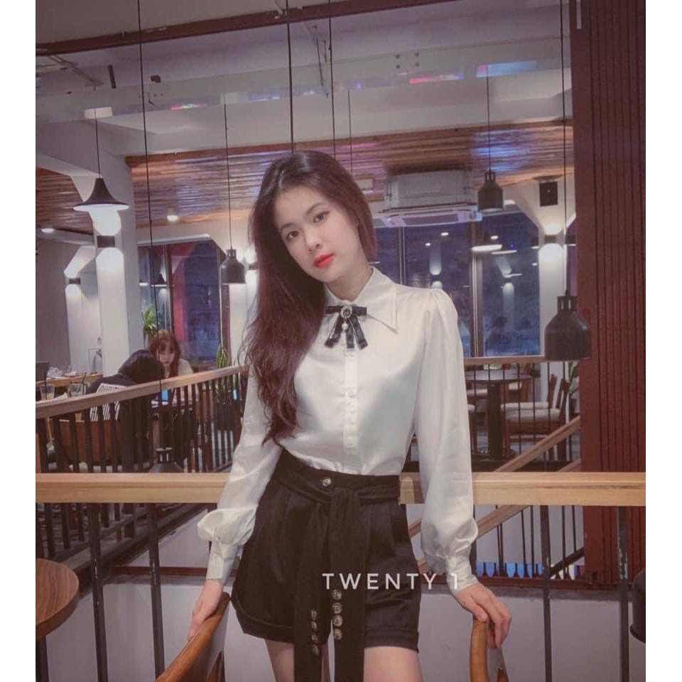 Áo sơ mi LỤA TRẮNG TAY BỒNG phong cách duyên dáng