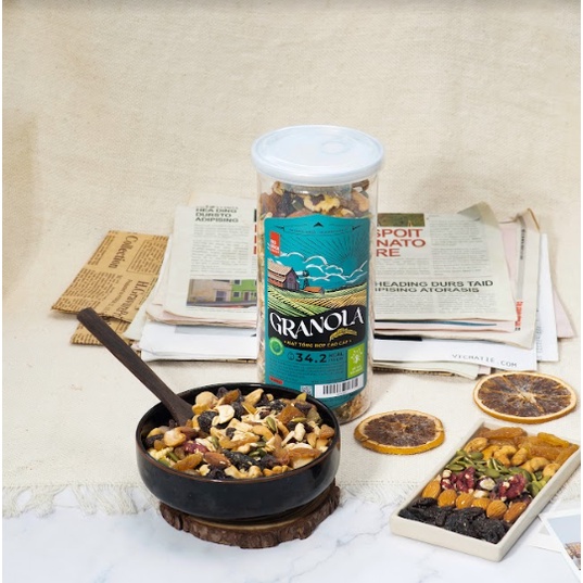 Granola cao cấp 500g mix 12 loại hạt óc chó macca thương hiệu gạch đỏ chuẩn healthy giàu dinh dưỡng