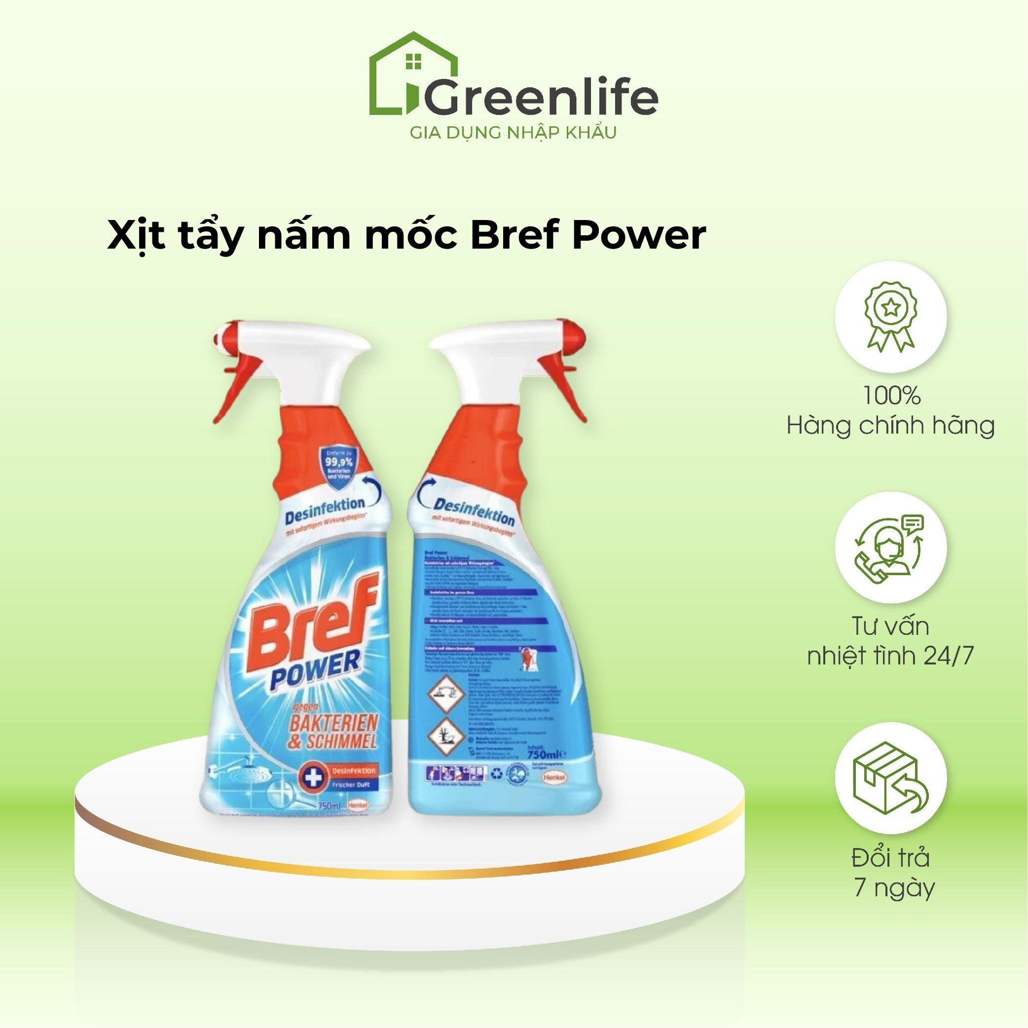 Xịt tẩy nấm mốc diệt 99,9% vi khuẩn Bref Power 750ml