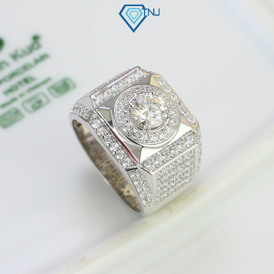 Nhẫn nam kim cương Moissanite 6ly xi bạch kim sang trọng có chứng nhận kim cương GRA NNAM0004 - Trang Sức TNJ
