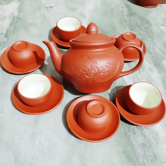 Bộ ấm chén tử sa bát tràng kèm đĩa lót sang trọng