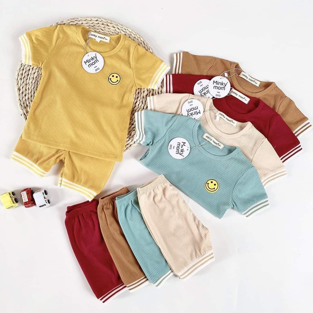 Sale sốc bộ thun gân minky mom in mặt cười đáng yêu cho bé