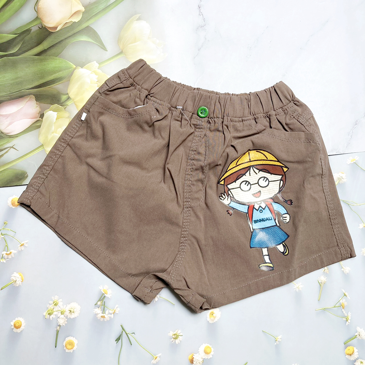 KAKINHO children's 23kg to 25kg elastic khaki shorts