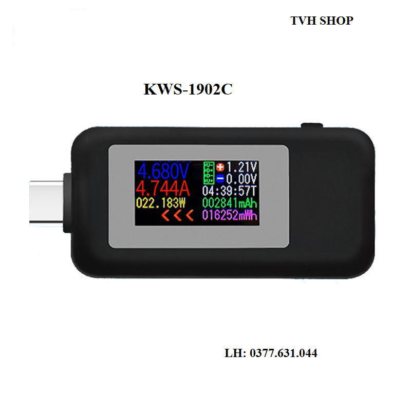 USB tester kiểm tra dòng và áp 2 chiều cổng type-c KWS - 1902C