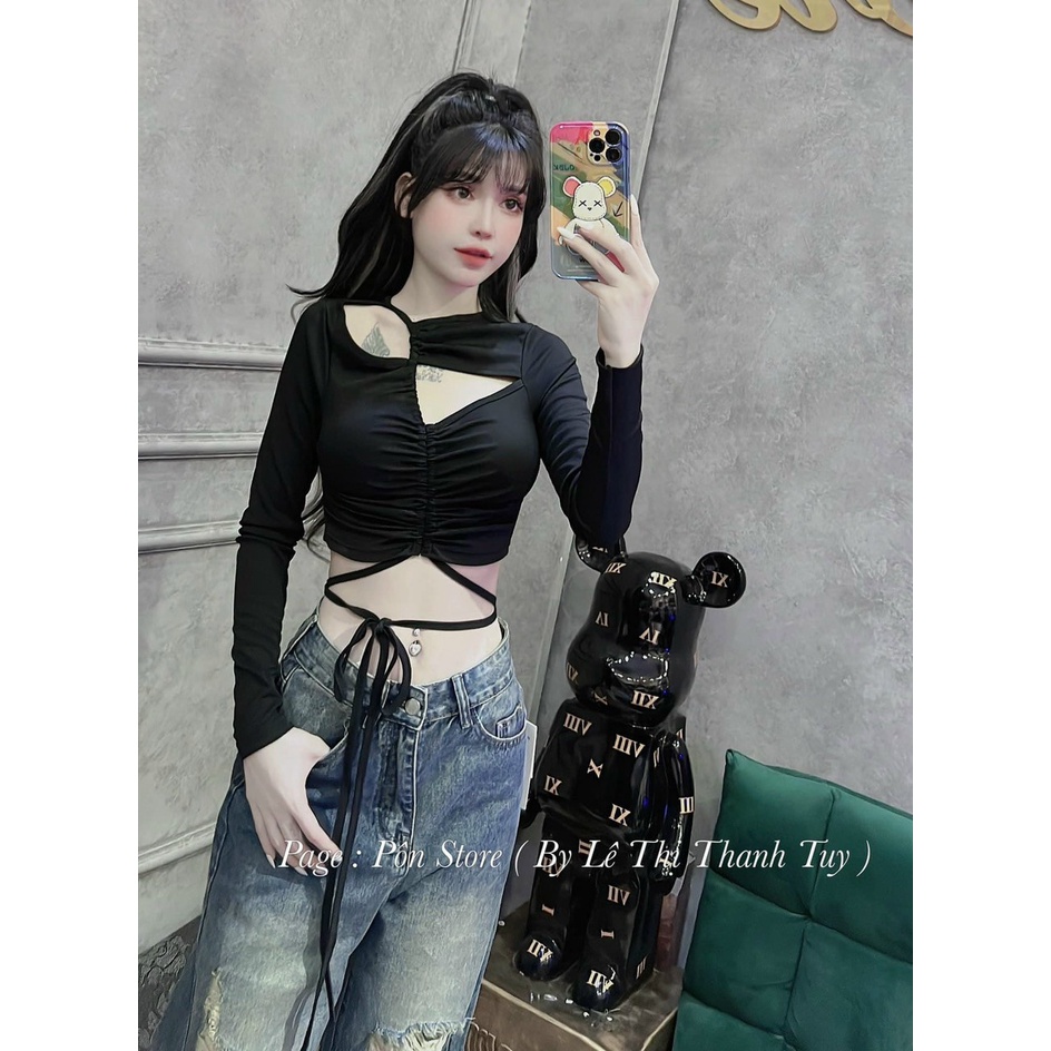DIVA Beveda Áo kiểu nữ tay dài rút dây cột eo siêu đẹp cá tính hot trend chất thun gân