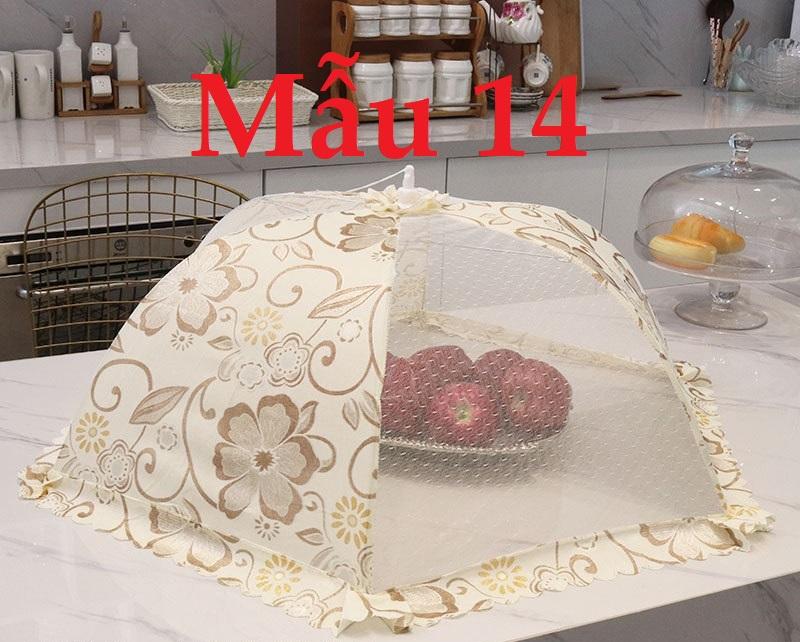 Lồng bàn vải ren lưới gấp rút gọn chống côn trùng đẹp tiện dụng cỡ to mở 83cm