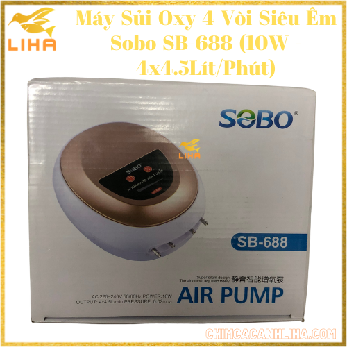 Máy Sủi Oxy 4 Vòi Siêu Êm Sobo SB-688 (10W - 4x4.5Lít/Phút) - Máy Oxy Không Ồn Cho Hồ Cá