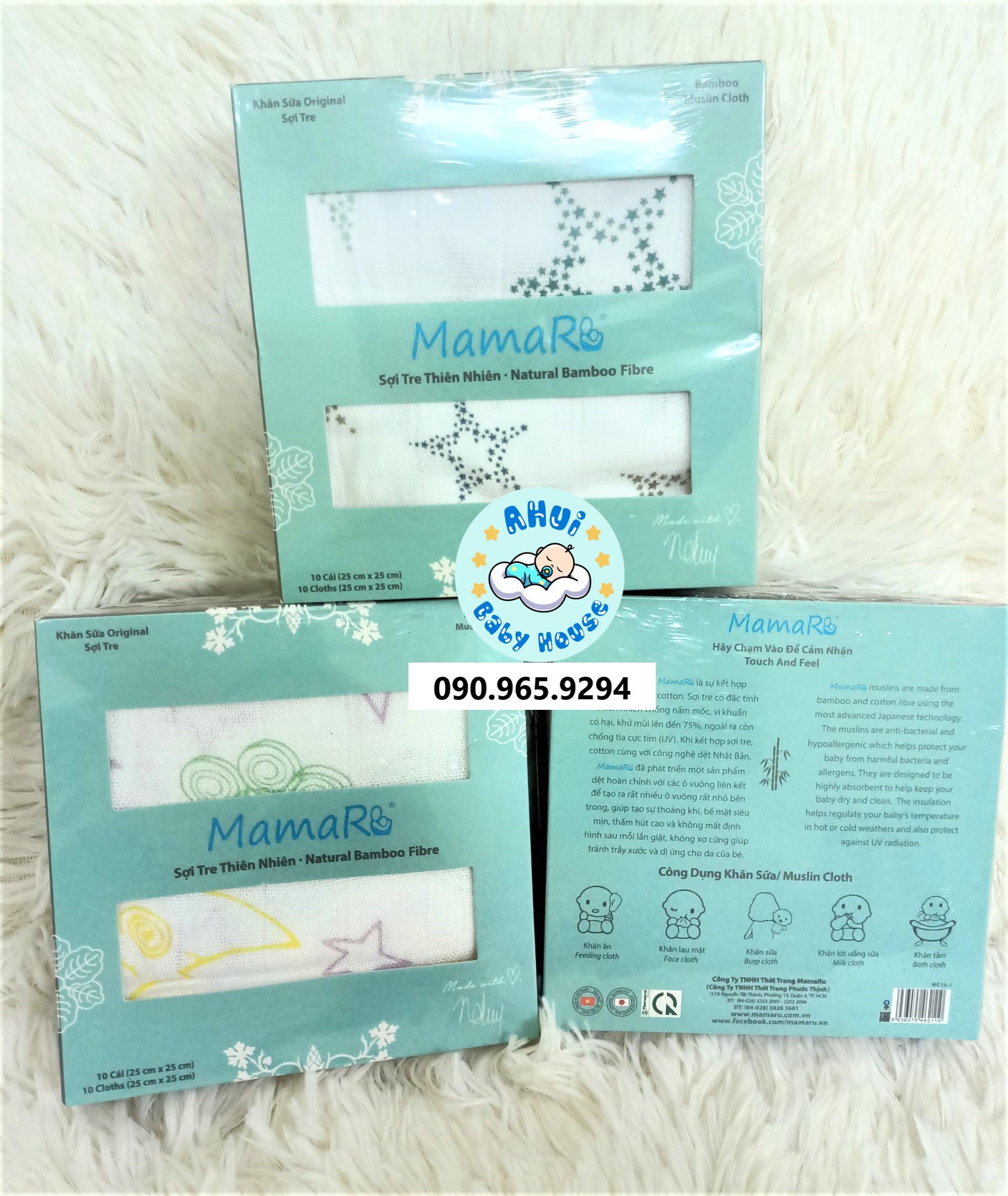 MAMARU KHĂN SỮA SỢI TRE CAO CẤP 25x25 cm