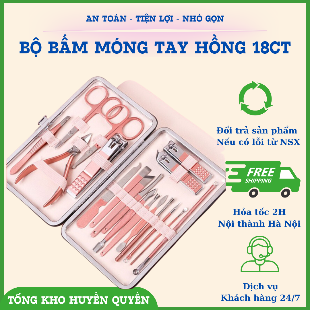BỘ BẤM MÓNG TAY CHÂN 18 MÓN HỒNG