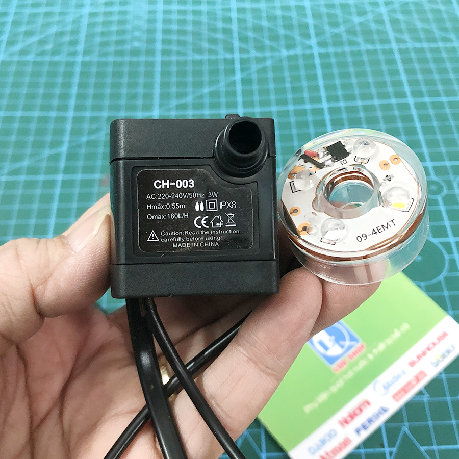 Máy bơm thác nước phong thủy | Máy bơm tiểu cảnh mini có đèn