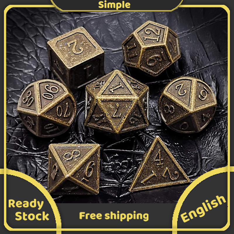 D&D Metal Dice Set 7PCS DND Dice of D20 D12 D10 D8 D6 D4 for Dungeons and Dragons RPG Dice Games Antique Bronze Dice