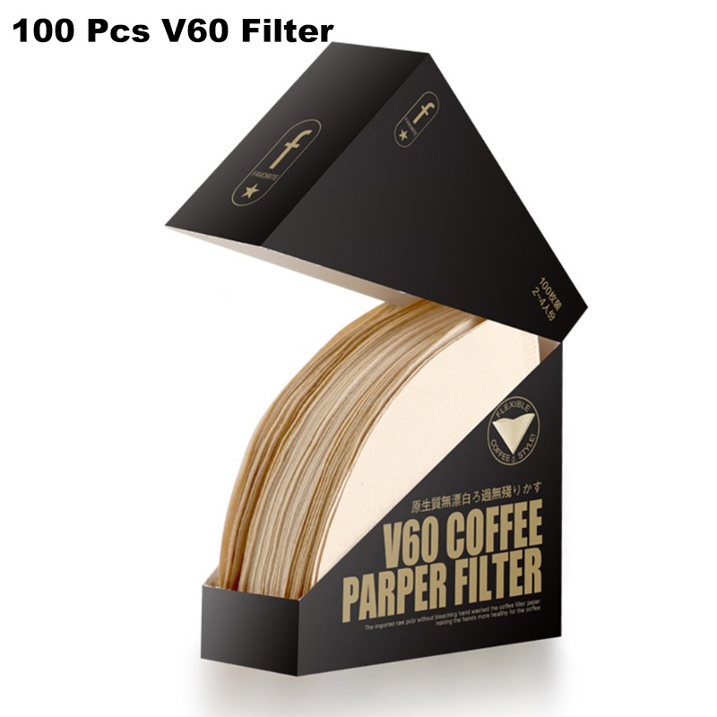 100 cái giấy lọc cà phê cho phễu v60, giấy không tẩy trắng, phễu giấy lọc cà phê hình quạt