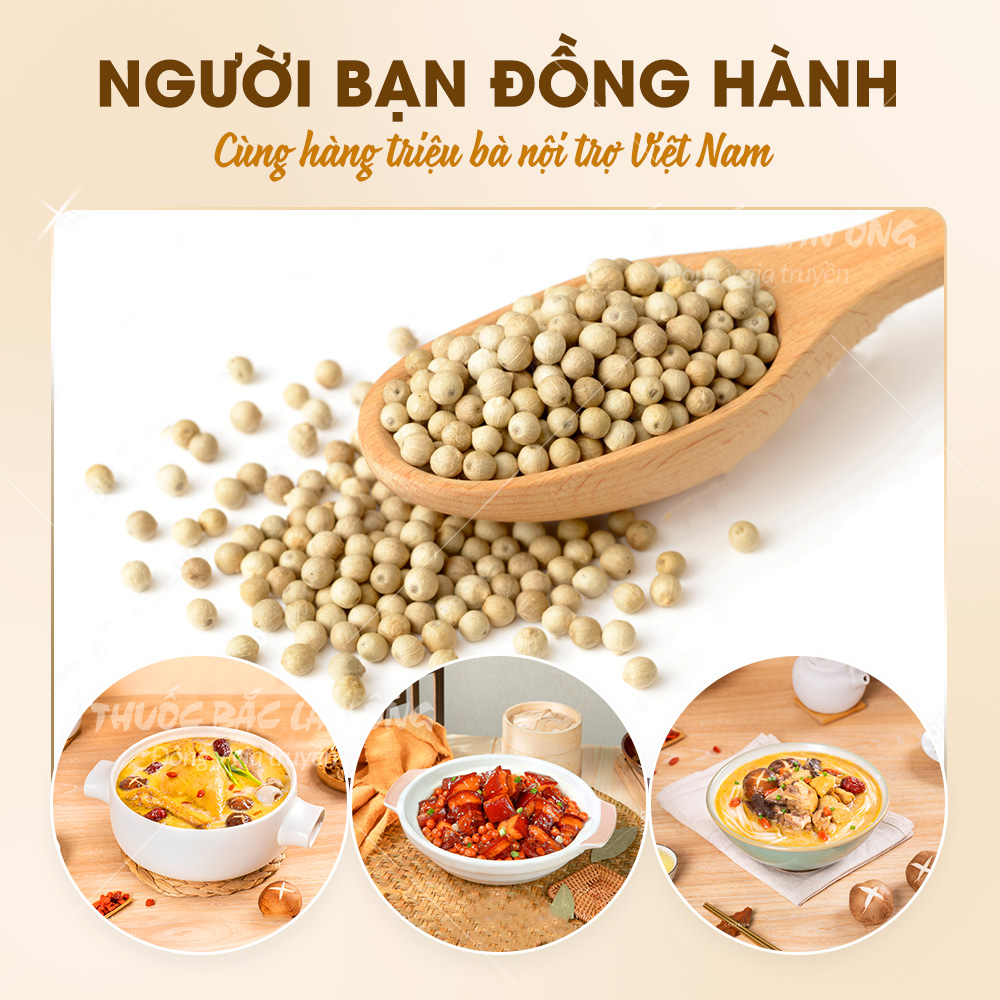 Hạt tiêu trắng 100g, tiêu sọ cay,  thơm, nguyên chất, gia vị nấu ăn - Lãn Ông