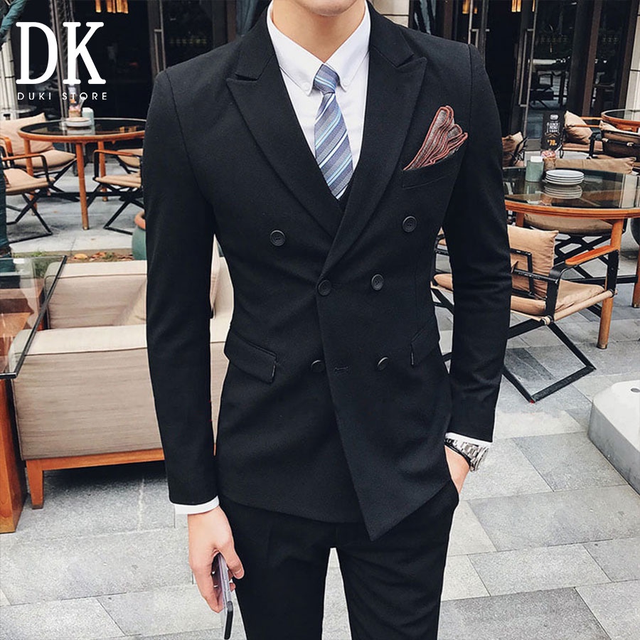 Bộ vest nam 6 nút hàn quốc màu đen lịch lãm dke0020 - duki store