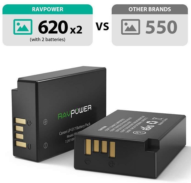 Bộ 1 Pin Canon LP-E17 - RAVPower cho Canon EOS 77D, EOS 750D, EOS 760D, EOS 8000D, EOS M3, EOS M5, EOS M6