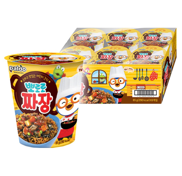 Lốc 6 Mì PORORO Tương Đen/ Spaghetti TRẺ EM Nội Địa Hàn Quốc hộp 65gram