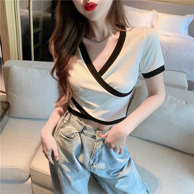 áo thun chéo tà phối viền ct1