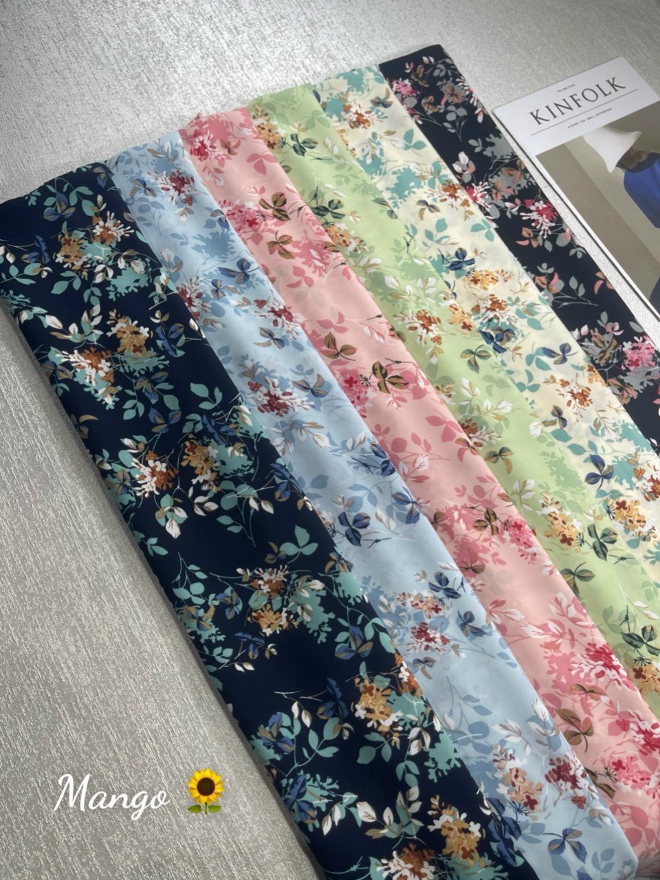 Vải lụa MANGO 0604241148 - 1m x 1.5m, Polyester, họa tiết hoa, may đồ bộ, váy