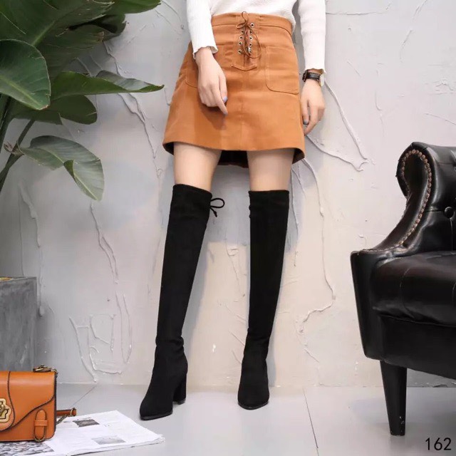 (S159) Bốt đùi nữ da lộn, lót nỉ trong, gót cao 7 phân