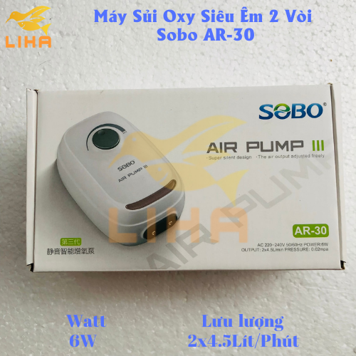 Máy Sủi Oxy 2 Vòi Sobo AR-30 (6W-2x4.5Lít/Phút) - Máy Oxi Siêu Êm Cho Bể Cá