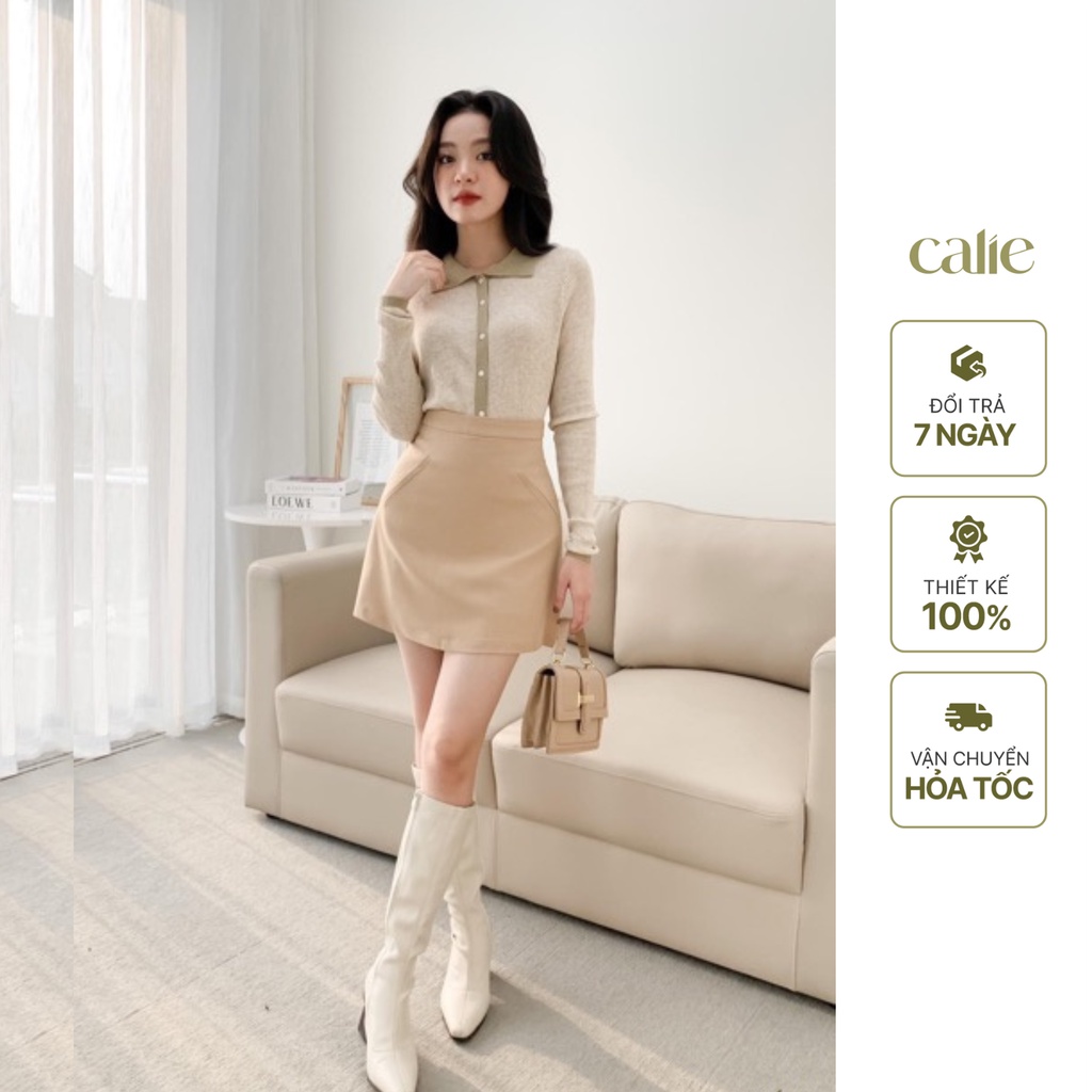 Áo len phối cổ trẻ tr ng cổ đức tay dài ôm Calie AL122