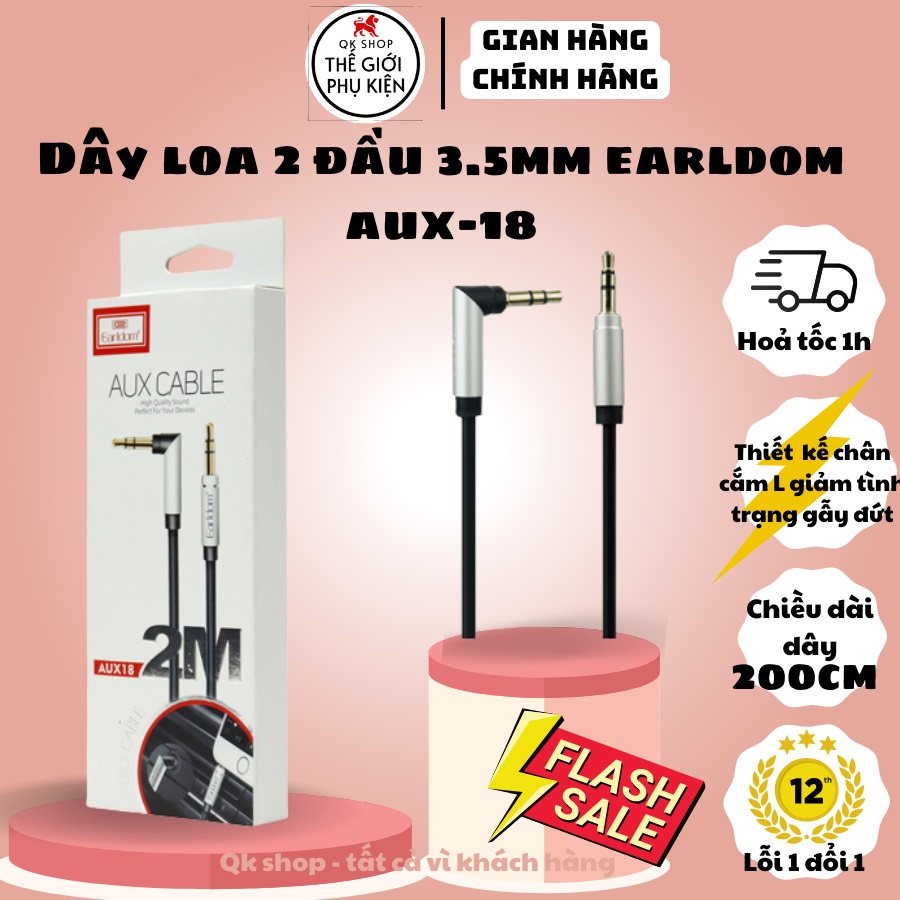 Dây ra loa hai đầu 3.5mm 2m earldom aux-18 - hàng chính hãng