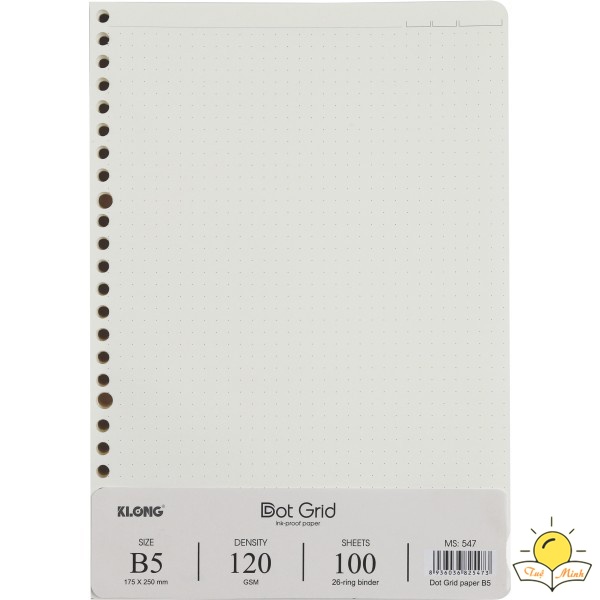 Ruột sổ còng B5 100 tờ giấy Dotgrid Klong, VPPTUEMINH giấy refill binder Klong MS 547