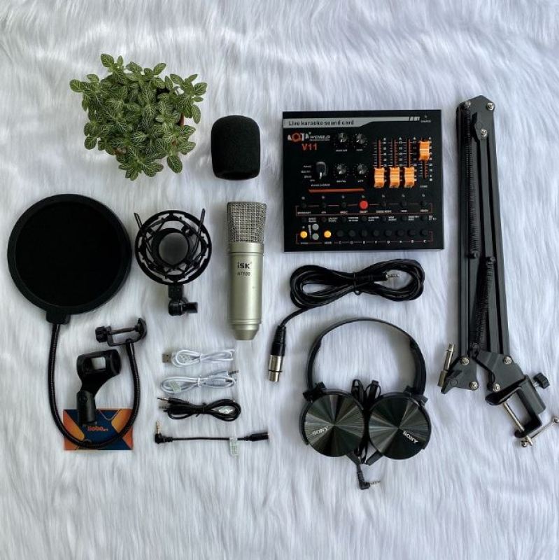 Combo mic livestream AT-100, soundcard V11 Full bộ Livestream