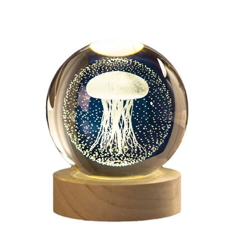 Quả Cầu Pha Lê Gắn Đèn Led Phát Sáng Đế Gỗ