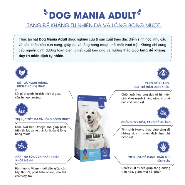 (Mua 1 TẶNG 2 HÀNG MẪU) Thức ăn hạt cho chó mọi lứa tuổi Dog Mania túi 1kg