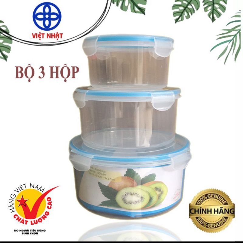 Bộ 3 hộp nhựa 4 khóa đựng thực phẩm Việt Nhật - Bộ hộp đựng thực phẩm an toàn