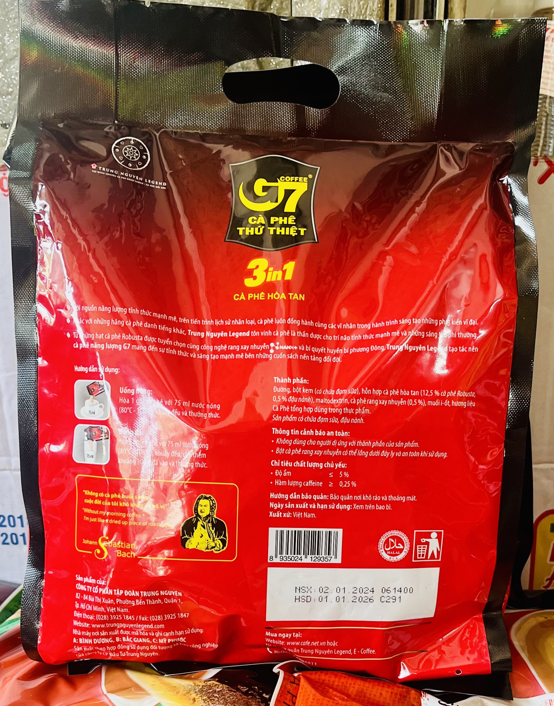 Cà phê sữa 3in1 G7 - Cà phê Trung Nguyên túi (50 gói vuông x 16g)