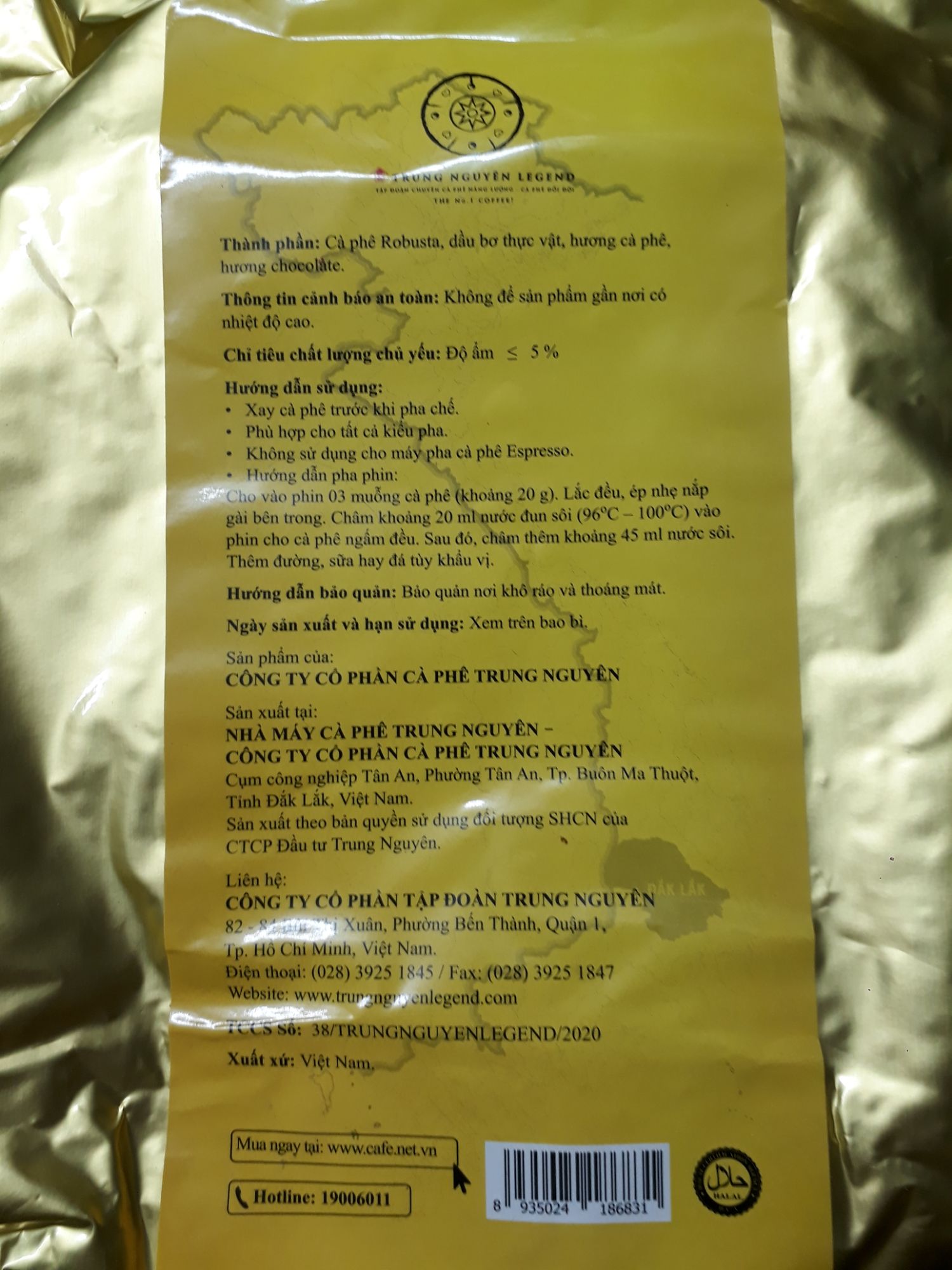 [HCM]Hạt Drip 1- Culi Robusta Trung Nguyên legend túi 3kg