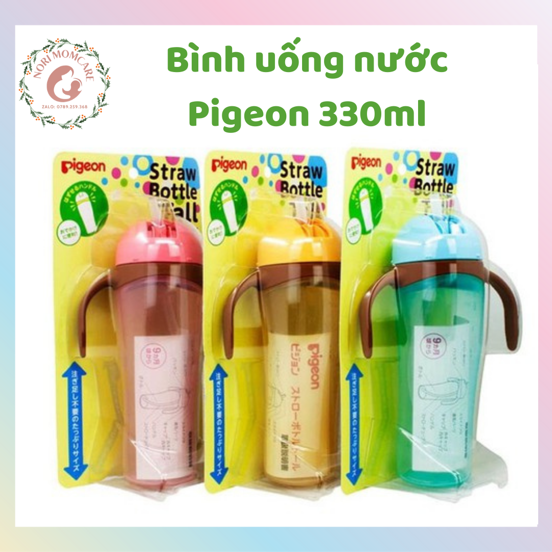Bình uống nước tay cầm có ống hút Pigeon 330ml cho bé - Q Cosmetics
