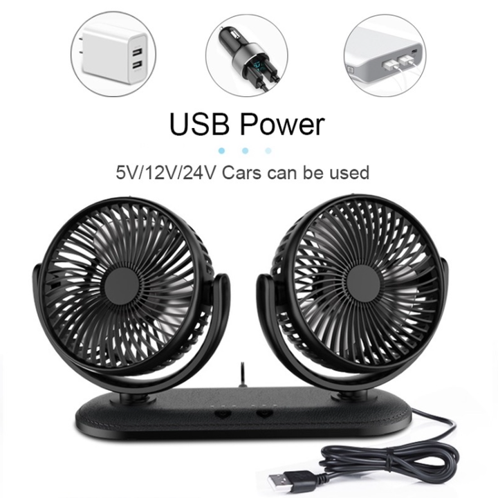 Quạt máy đôi mini, quạt làm mát không khí, quạt điều hòa, quạt điện xoay 360 độ trên ô tô, xe hơi, bàn làm việc/ Tích hợp 3 chế độ làm mát công suất 12W  (màu đen)