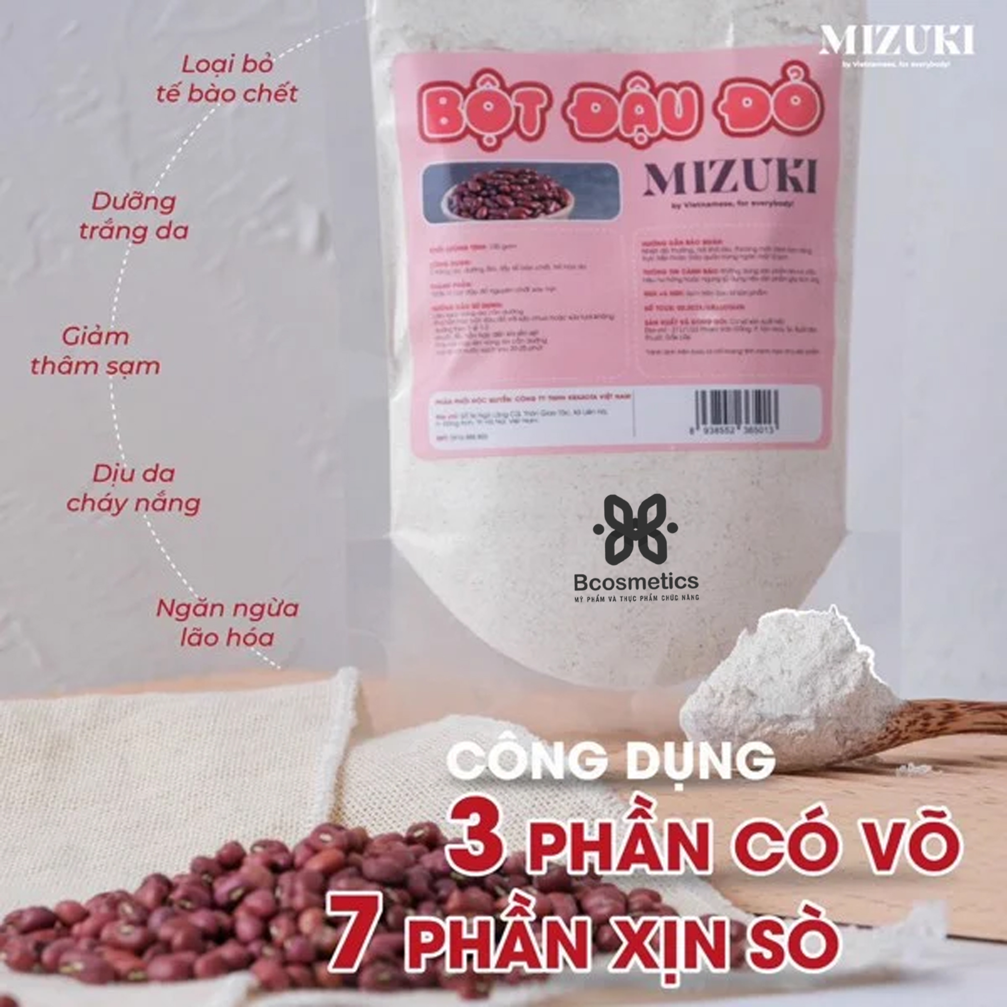 Bột Đậu Đỏ Mizuki Nguyên Chất, Ủ Trắng Sáng Da