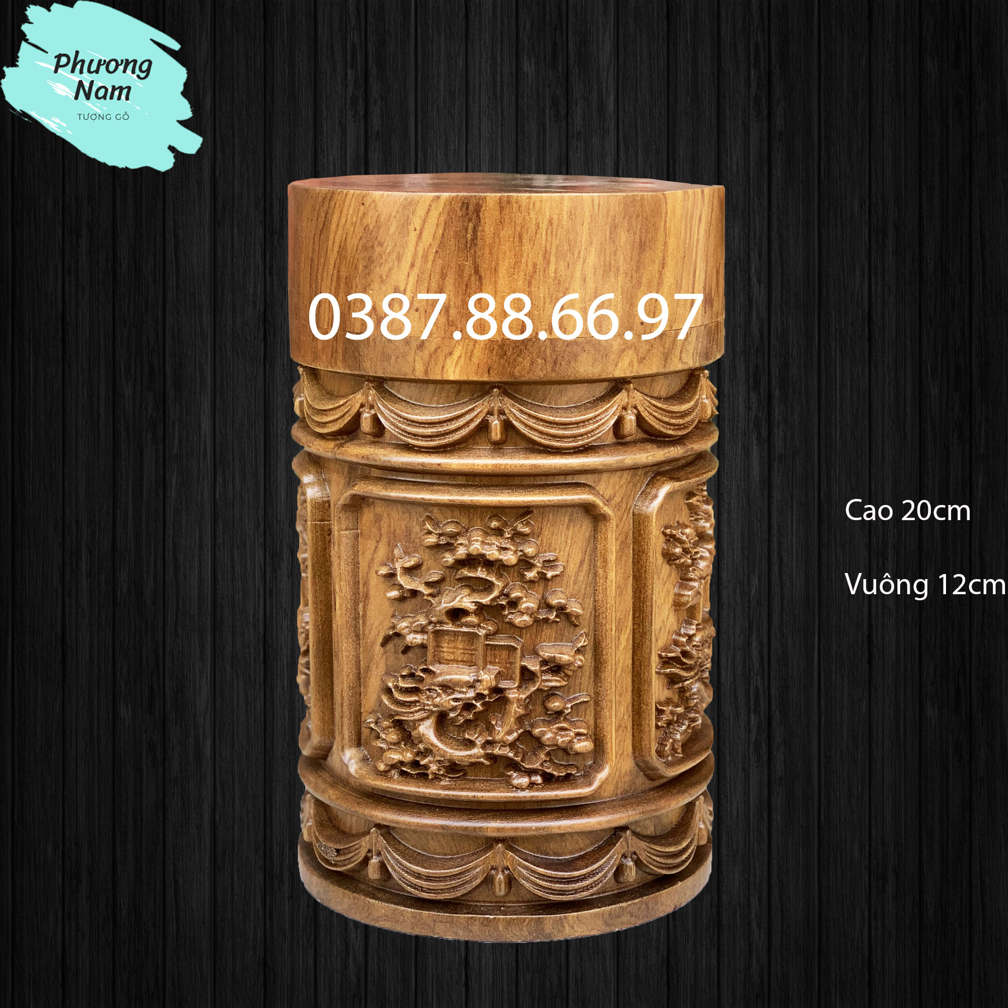 Hộp đựng chè tứ quý kích thước được làm bằng gỗ bách xanh nguyên khối