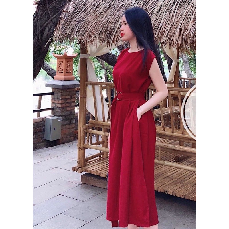 ĐẦM ĐỎ SUÔNG DÀI KÈM BELT (có ảnh thật) MS151