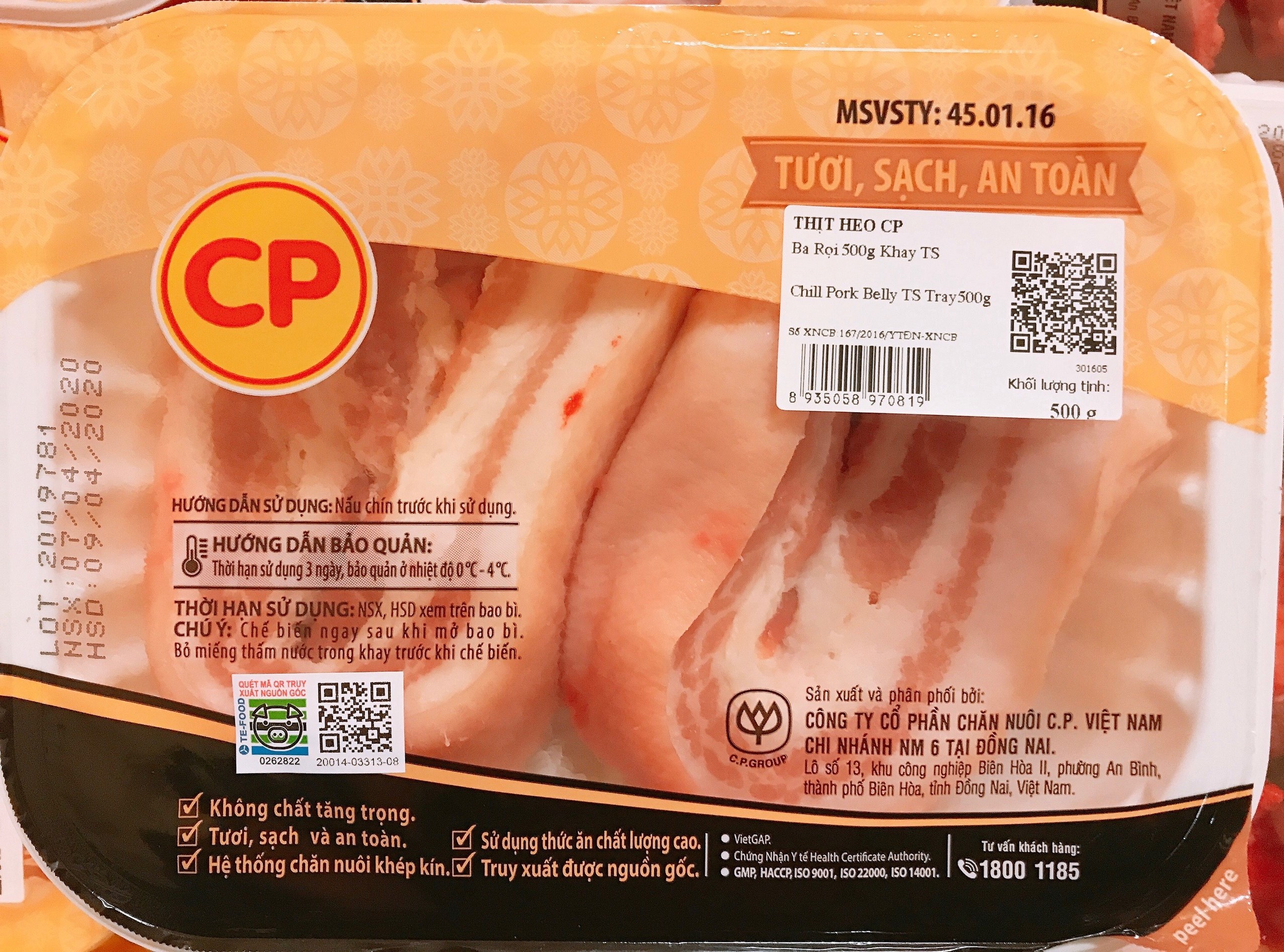 HCM - Ba rọi heo CP 500gr