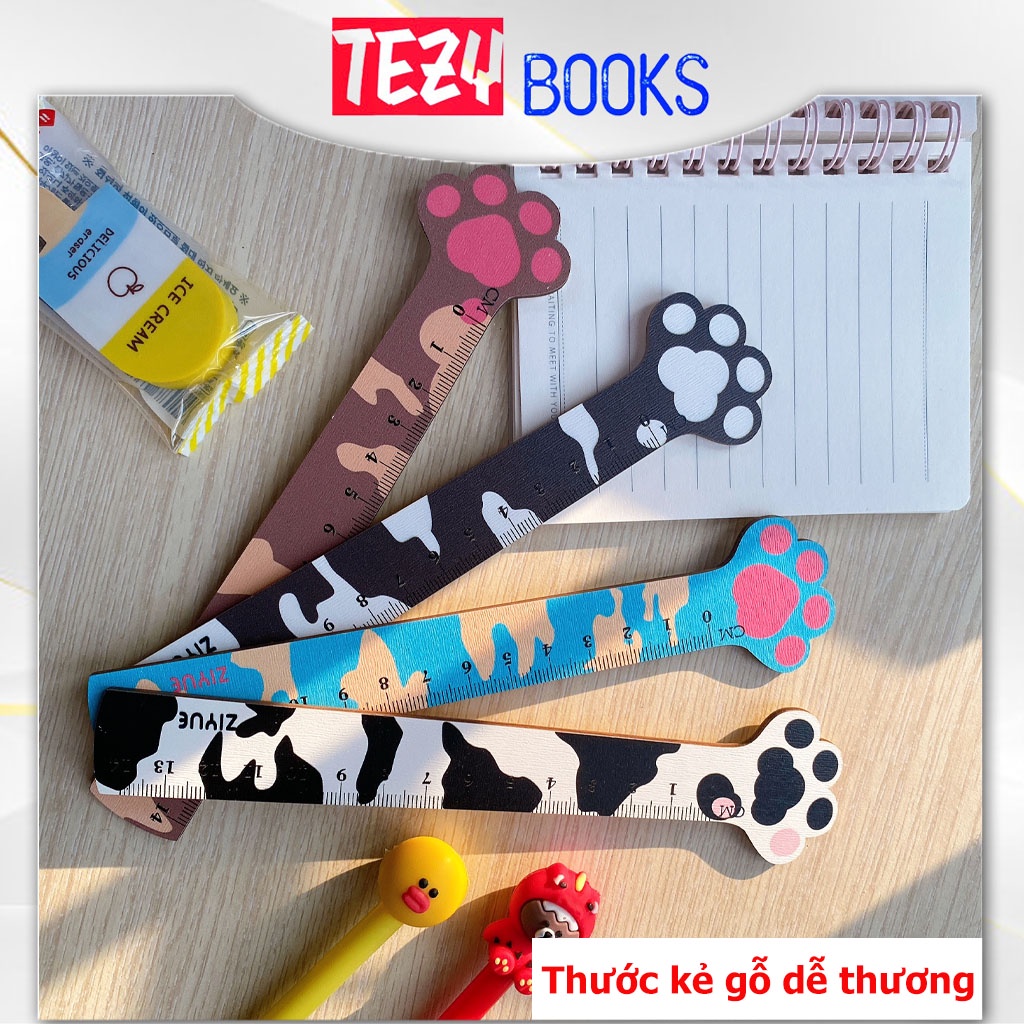 Thước kẻ gỗ chân mèo dễ thương 14Cm - S752